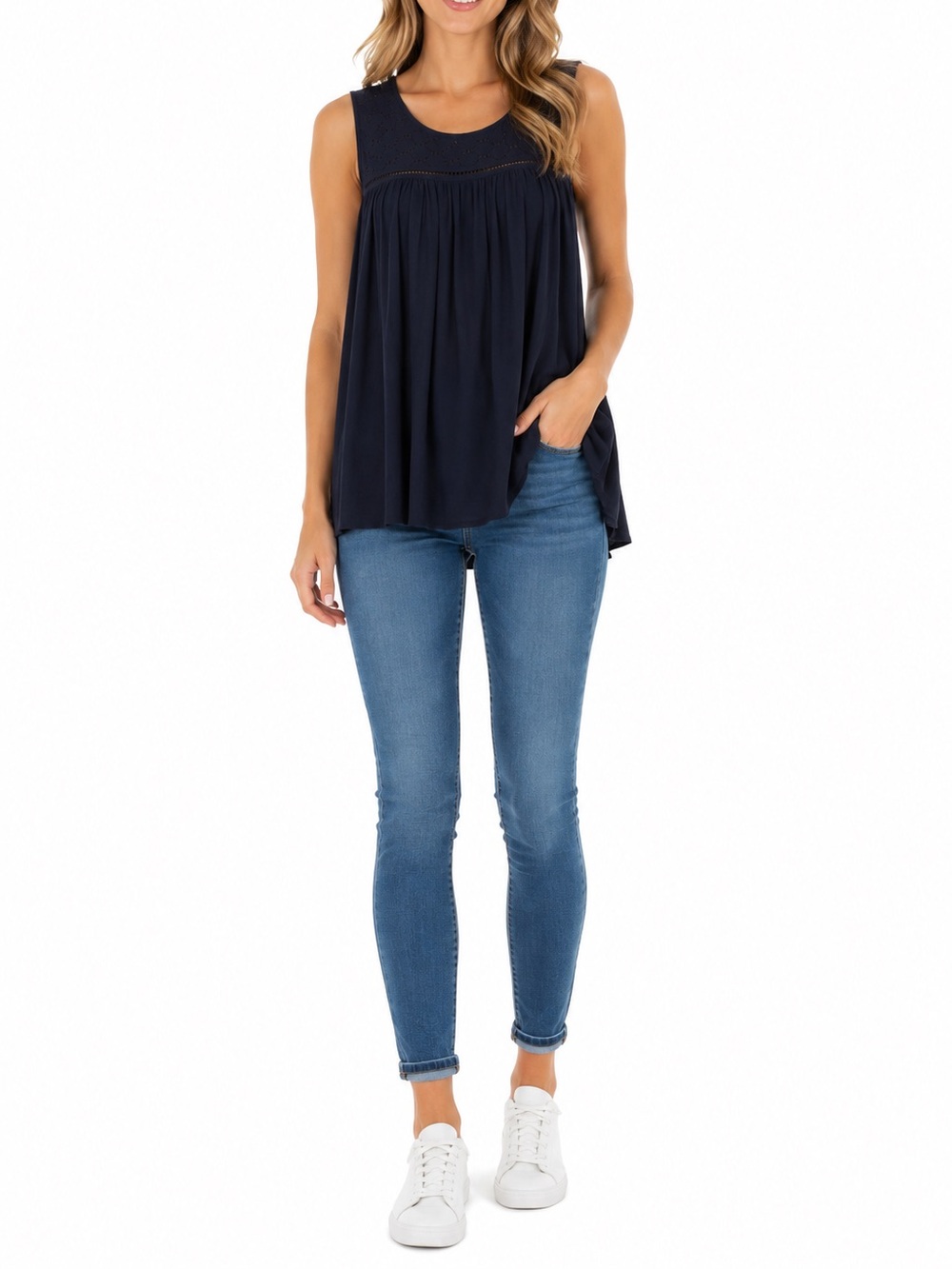 Suzanne Betro Size Medium Navy Blue Casual Tank Top